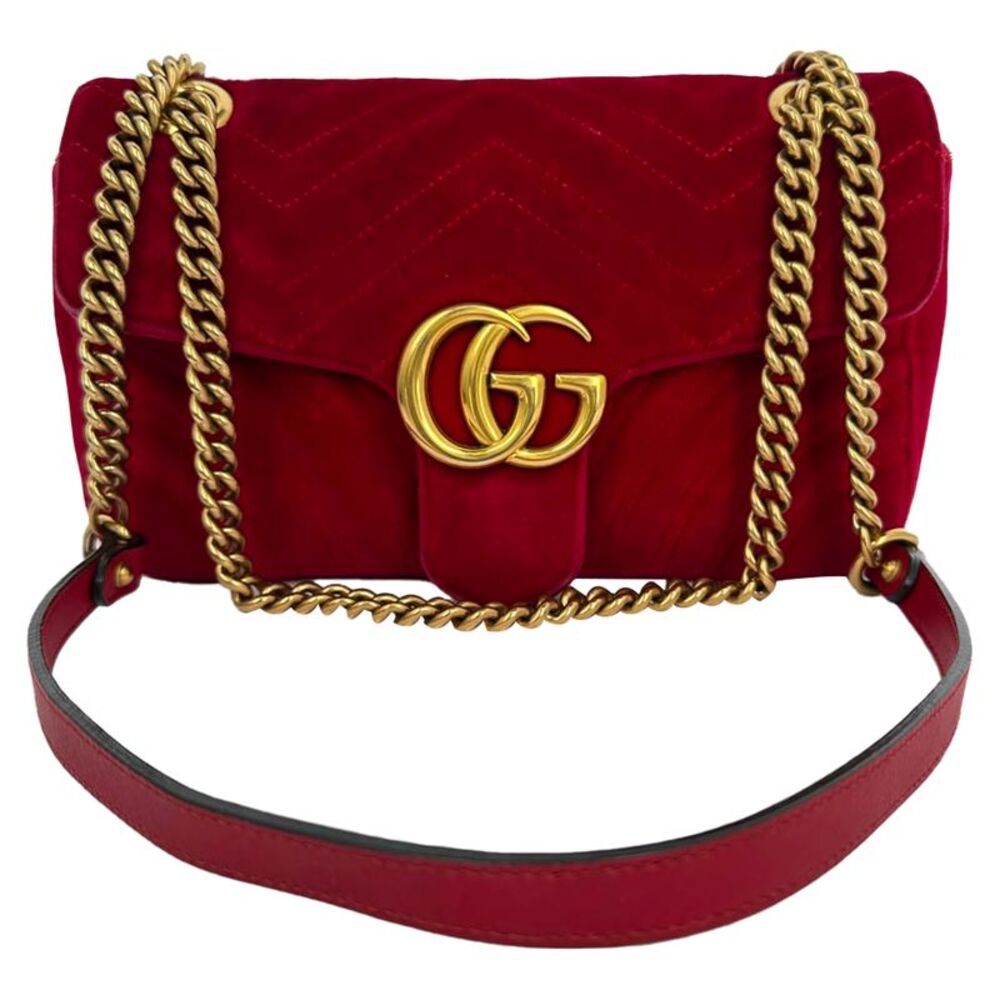 Gucci Small GG Marmont Shoulder Bag in Red Velvet